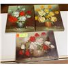 Image 1 : SET OF THREE ORIGINAL FLORAL OIL PAINTINGS