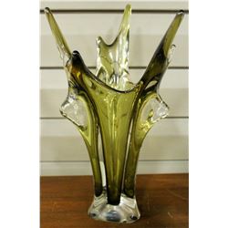 1950S CHALET ART GLASS VASE GREEN 16 INCH TALL