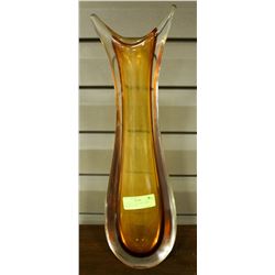 1950S ART GLASS VASE LARGE AMBER COLOUR 21 INCH