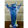 Image 1 : 1950S CHALET ART GLASS VASE BLUE 13 INCH TALL