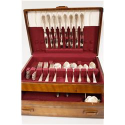 LARGE ROGERS SILVER WARE SET IN WOODEN CASE