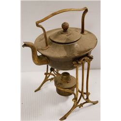 ANTIQUE BURNER LIT KETTLE WITH STAND