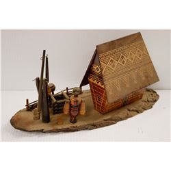 VINTAGE RUSSIAN FOLK ART WOODEN VILLAGE SCENE