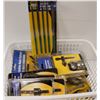 Image 1 : BIN OF ASSORTED NEW TOOLS, CALLIPERS AND MORE
