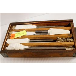 WOOD BOX FULL OF MACHINIST DRILL BITS