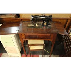 VINTAGE ELECTRIC SINGER SEWING MACHINE AND CHAIR