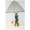 Image 1 : 1950S GREEN CRANE STATUE LAMP WITH SHADE 29 INCH