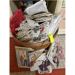 BASKET OF VINTAGE SEWING PATTERNS