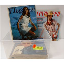 THREE LARGE ELEGANCE FASHION MAGAZINES WITH FABRIC
