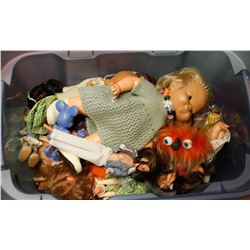 BIN FULL OF ASSORTED VINTAGE DOLLS