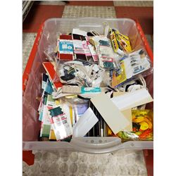 LARGE BIN OF SEWING NOTIONS AND PATTERS