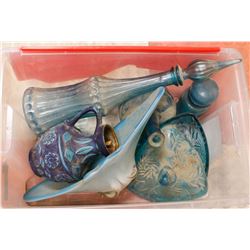 ASSORTED BLUE ART GLASS AND CANY DISHES