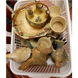 ASSORTED VINTAGE CHINA CUPS, STATUES & MORE