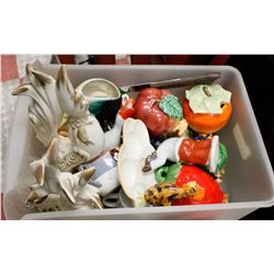 BIN OF ASSORTED CHINA COLLECTIBLE FIGURES