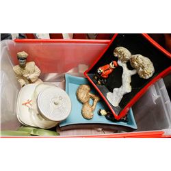 BIN OF VINTAGE ASIAN WALL PLAQUES AND FIGURES