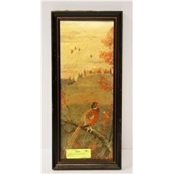 ANTIQUE PEACOCK PAINTING METALLIC. 7 X 16