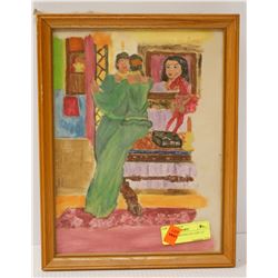 ORIGINAL PAINTING OF LADY AT SETTEE. 11 X 13