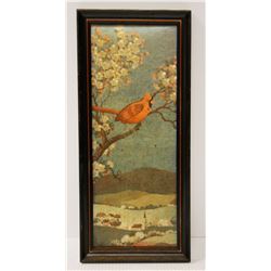 ANTIQUE ROBIN PAINTING METALLIC. 8 X 17