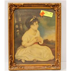 ANTIQUE PICTURE OF SEATED GIRL FRAMED. 11 X 14