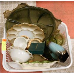 BIN OF ASSORTED HOUSEHOLD GLASSWARES