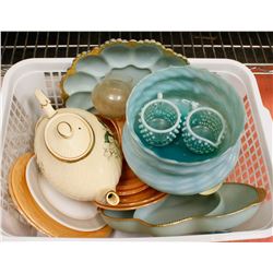 LOT OF ASSORTED LUSTRE WARE BLUE GLASS ETC