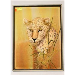 VINTAGE HAND STITCHED PICTURE OF TIGER. 19 X 25