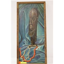 VINTAGE OIL ON BOARD AFRICAN DIETY PAINTING.