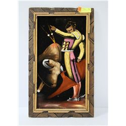 1959S BLACK VELVET BULL FIGHTER PAINTING. 14 X 23