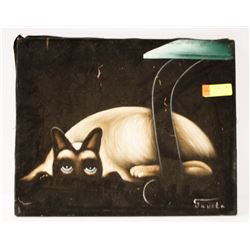 ORIGINAL BLACK VELVET PAINTING OF SIAMESE CAT