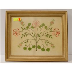 1920S CZECH HAND STITCHED ROSES FRAMED