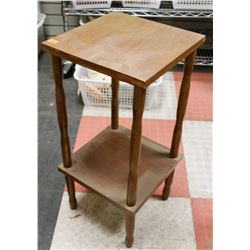 TWO TIER WOOD SIDE TABLE, 12 X 12 X 26