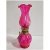 Image 1 : MINIATURE PINK GLASS OIL LAMP. 8" TALL