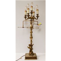 ANTIQUE BRASS CANDELABRA STYLE LAMP WITH NECKLACE