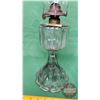 Image 2 : Coal Oil Lamp: Pedestal (Purple Hue) "Victoria" (19"H Total Height w/Chimney)