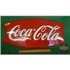 Image 1 : Coca-Cola "Fishtail" Single Sided Tin Sign c.1960's (Mfg Mark: "AM75") (13"H x 26"W)