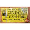 Image 1 : "Hartford Fire Insurance" Single Sided Tin Embossed Sign (11" x 19-1/2")