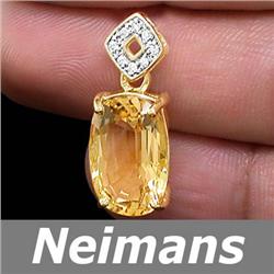 Certified 7.75 ct Citrine & Diamond Pendant 14k