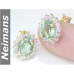 Vintage 7.75 ct Green Amethyst & Diamond Pendant 14kt