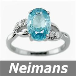 Gem Quality 3.25 ct Blue Zircon & VS Diamond Ring 14kt