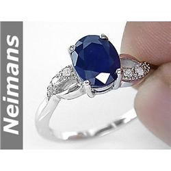 Certified .75 ct Blue & White Sapphire Ring 14kt Gold
