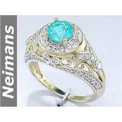 Certified .75 ct Green Sapphire & Diamond Ring 14k Gold