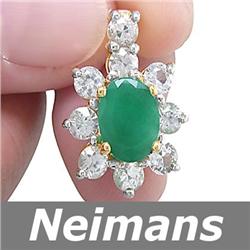 Certified 4.25 ct Emerald & Sapphire Pendant 14kt Gold