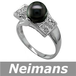 Certified 8.5MM Tahitian Pearl & Diamond Ring 14kt Gold