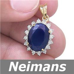 6.50 ct Sapphire & VS Diamond Pendant 14kt Gold