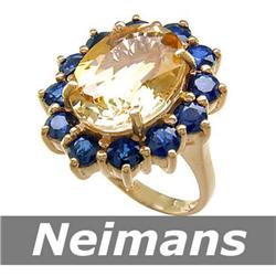 Vintage 13.75 ct Citrine & Sapphire Ring 14kt Gold CERT