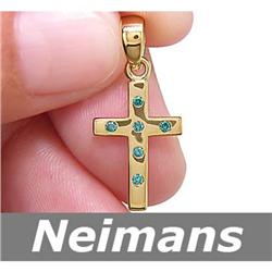 Certified .25 ct Blue Diamond Cross Pendant 14kt Gold