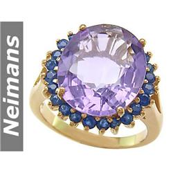Antique 10.75 ct Amethyst & Sapphire Ring 14K CERTIFIED
