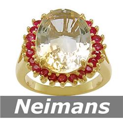 Vintage 10.75 ct Certified Citrine & Ruby Ring 14k Gold