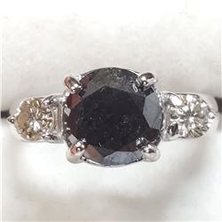 10K White Gold Black Diamond(2.25ct) Diamond(0.39ct) Colour G-I ,Clarity (Si-1 To Si-2) Ring (~Size 
