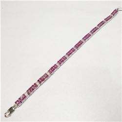 Silver Ruby(6ct) 120 Round Mix Cut Ruby Bracelet (~length 7"inches) (~weight 17.3g), Suggested Retai